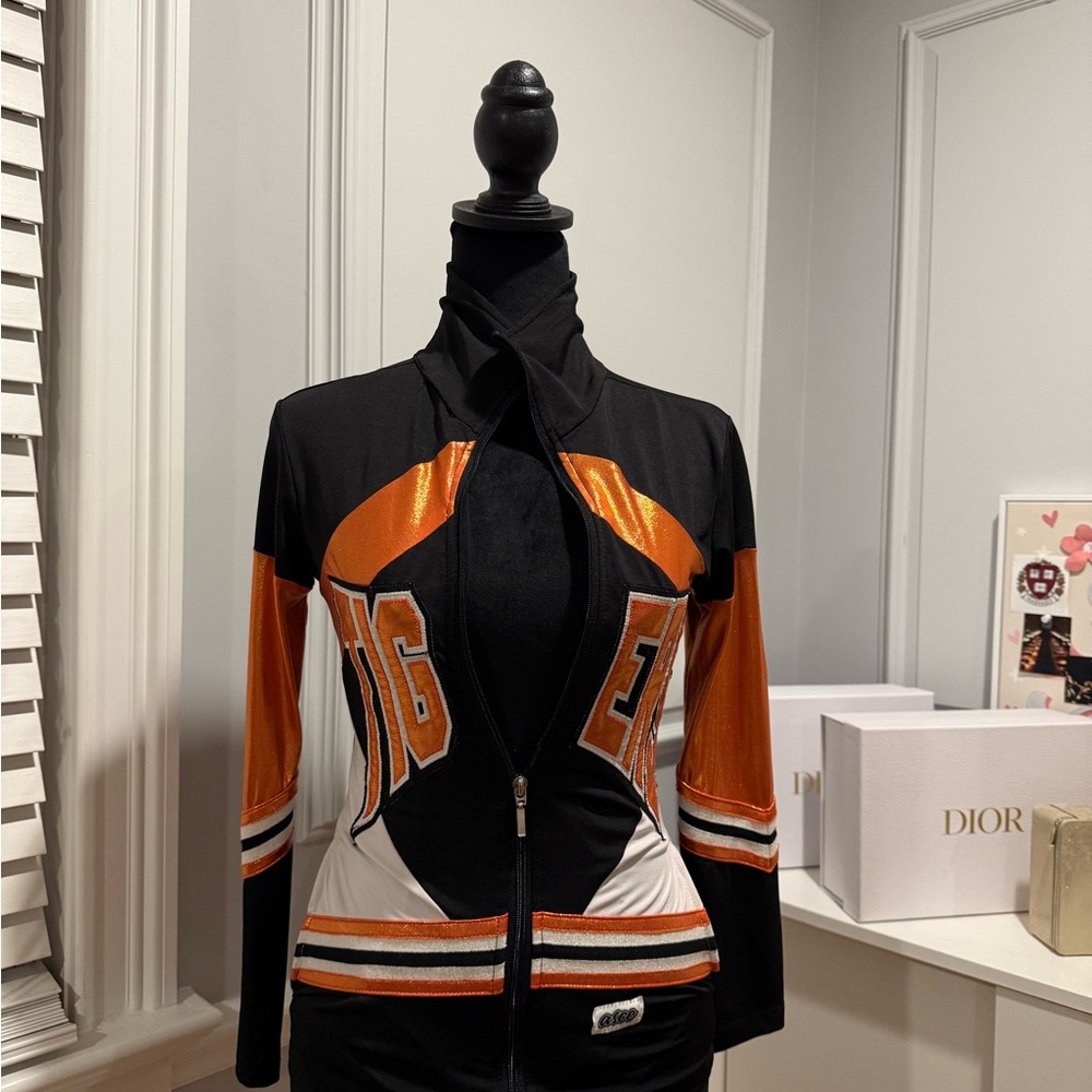Women's Black and Orange Zip-Up Top